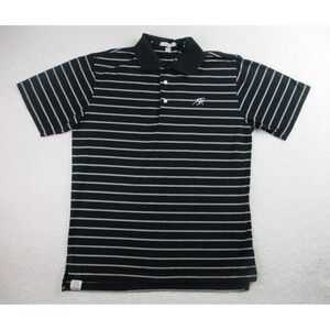 Peter Millar Polo Shirt Mens Medium Black White Striped Short Sleeve Golf Casual